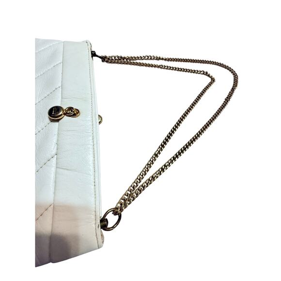 Vintage Andé Quilted White Leather Shoulder Bag Gold Chain Strap 1980s Classic - Picture 3 of 7